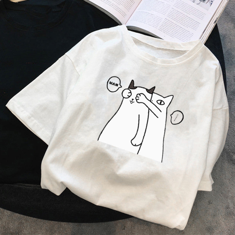 Femme Verspielt Grafik Katze T-Shirt Heidi-Mode