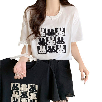 Femme Grafik Kaninchen Druck T-Shirt Heidi-Mode