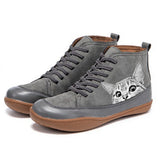 Damen nan knöchelhohe Sneaker mit niedlichem Katzenmotiv Stickerei und ergonomischem Komfortfußbett Drune in Grau