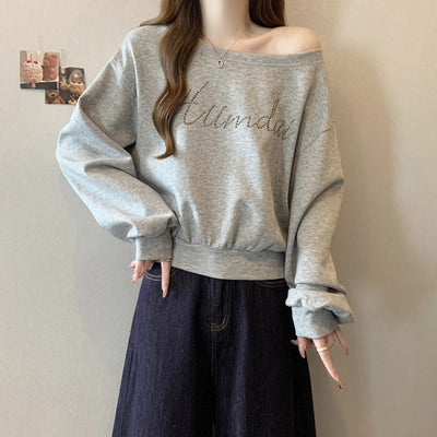 Damen Off-Shoulder Lässiger Sweatshirt mit Strassdetails Heidi-Mode