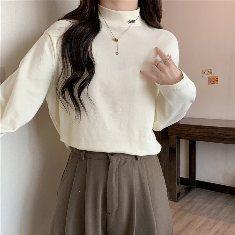 Damen Hoher Kragen Langarmtop aus weichem Stoff Heidi-Mode