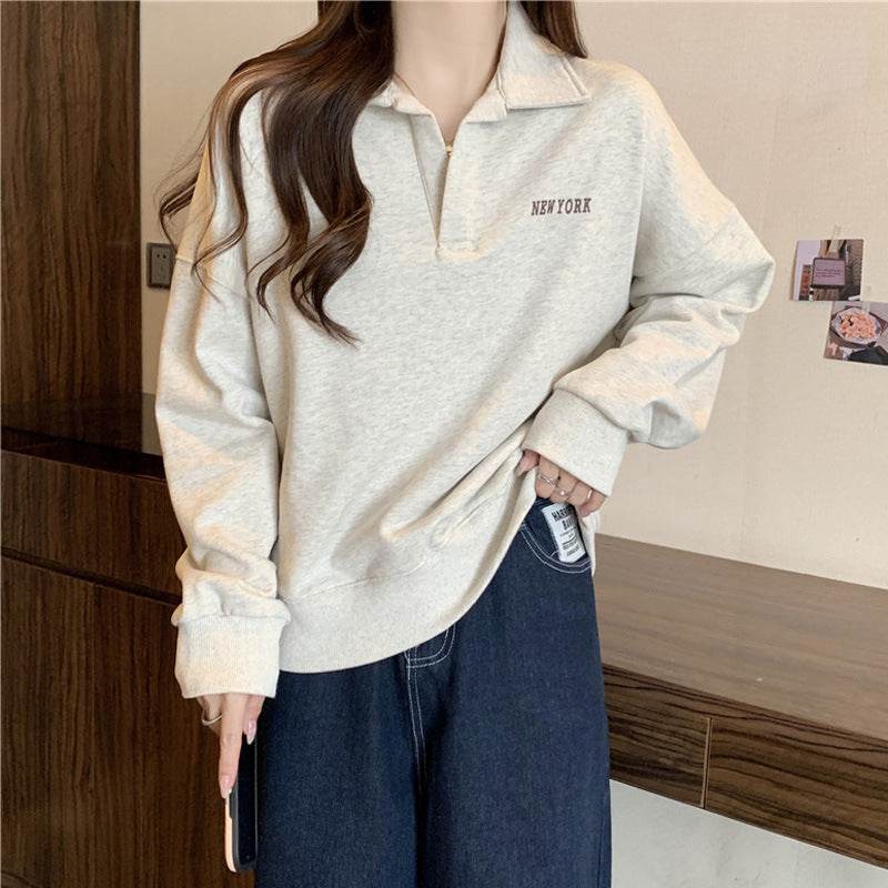 Damen Oversized Polo Stil Sweatshirt mit gesticktem Detail Heidi-Mode