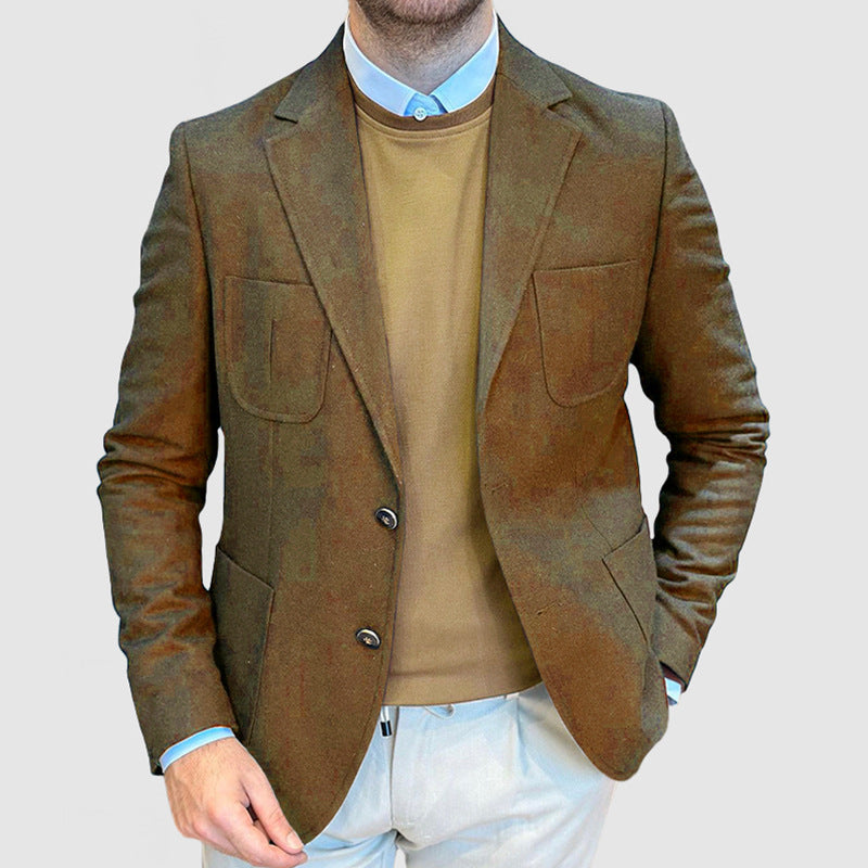Herren Eleganter Wildlederblazer mit doppelter Knopfleiste und praktischen Taschen Aliams