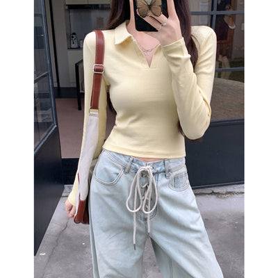 Femme Leichtgewichtig Langarm Polo Top Heidi-Mode