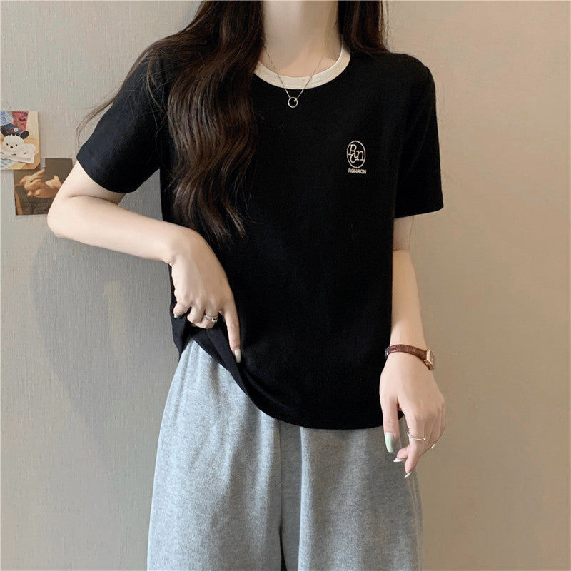 Femme Relaxed Fit Ripp Baumwoll-T-Shirt mit Kontrastbesatz Heidi-Mode