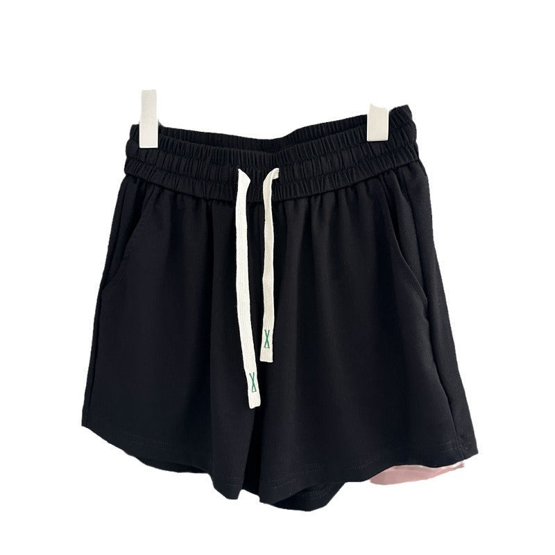 Damen Hochtaillierte Weiche Strick Lounge Shorts mit Verstellbarem Kordelzug Heidi-Mode