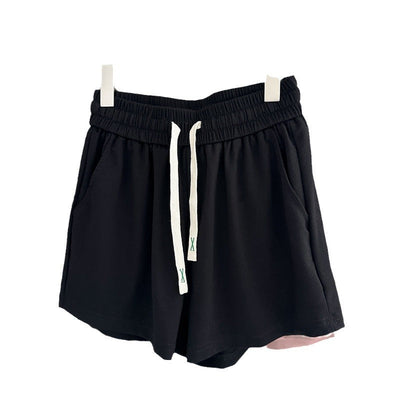 Damen Hochtaillierte Weiche Strick Lounge Shorts mit Verstellbarem Kordelzug Heidi-Mode