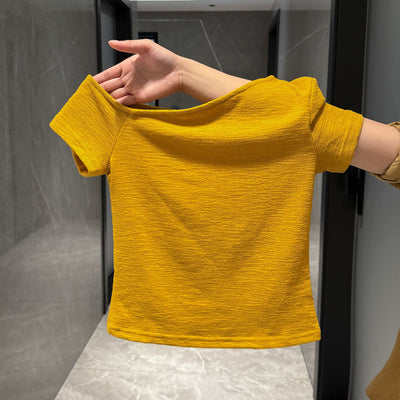 Damen Off-Shoulder Texturiertes T-Shirt Heidi-Mode