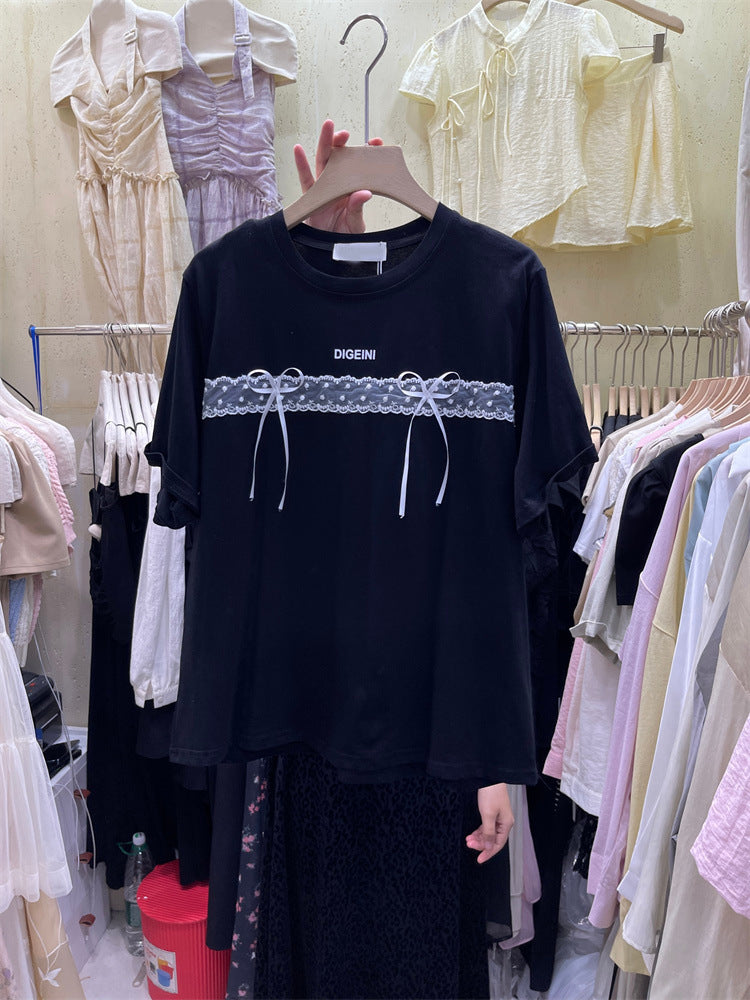 Femme Spitzenverzierte Freizeit-T-Shirt Heidi-Mode