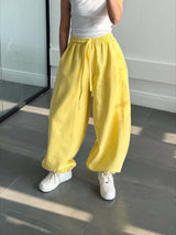 Damen Bequeme Weite Hose Mit Elastischem Bund – Locker Geschnittene Hose in Gelb