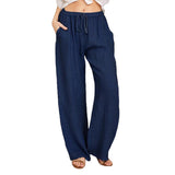 Damen nan weite Leinenhose mit elastischem Bund und Tunnelzug Drune in Marineblau