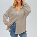 Damen nan oversized Waffelstrick Hemdjacke mit Brusttaschen und Knopfleiste Drune in Apricot