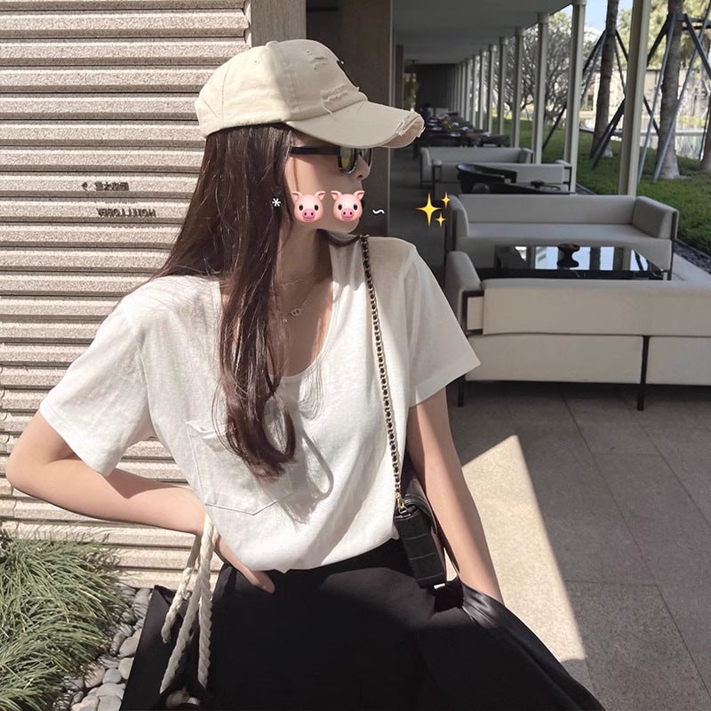 Femme Kurzarm Relaxed Fit Pocket T-Shirt Heidi-Mode