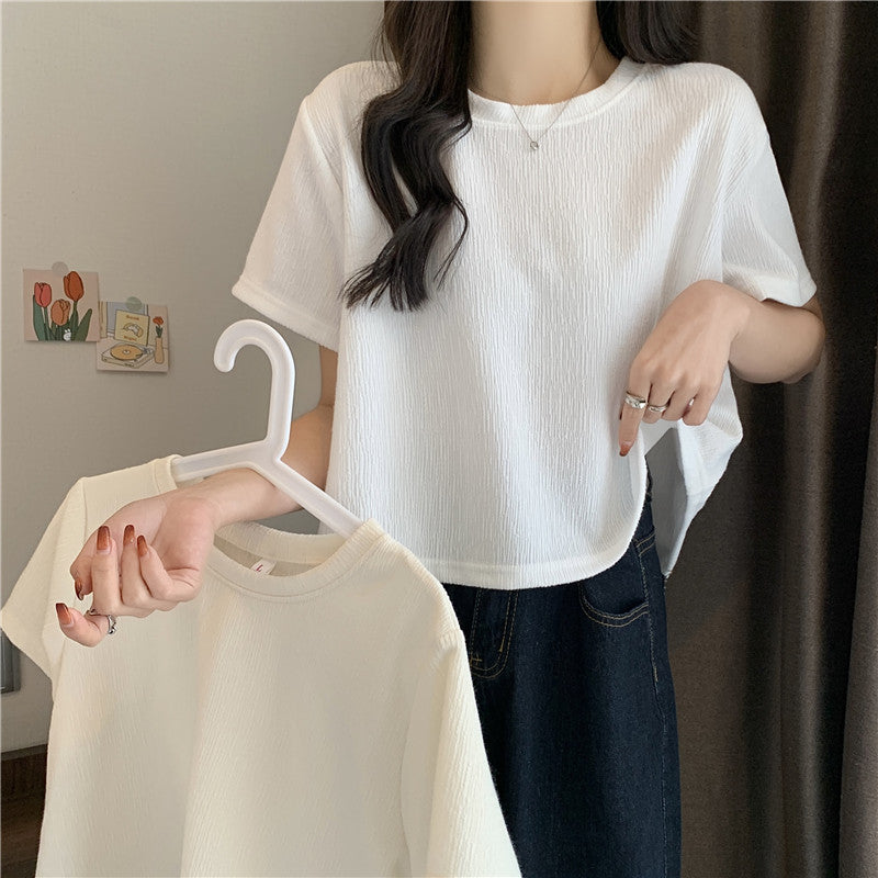 Femme Relaxed Fit Texturiertes Rundhals T-Shirt Heidi-Mode