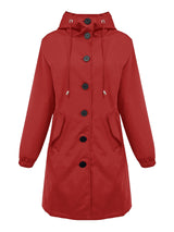 Damen nan leichter Regenparka mit Kapuze, überlanger Knopfleiste, Tunnelzug und aufgesetzten Taschen Drune in Rot