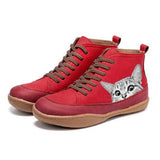Damen nan knöchelhohe Sneaker mit niedlichem Katzenmotiv Stickerei und ergonomischem Komfortfußbett Drune in Rot