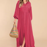 Damen Fließendes Button-Up Maxi-Kleid Drune in Helles Pink
