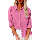 Damen nan oversized Leinen-Baumwollmix Hemdbluse mit Brusttasche und krempelbaren Ärmeln Drune in Fuchsia