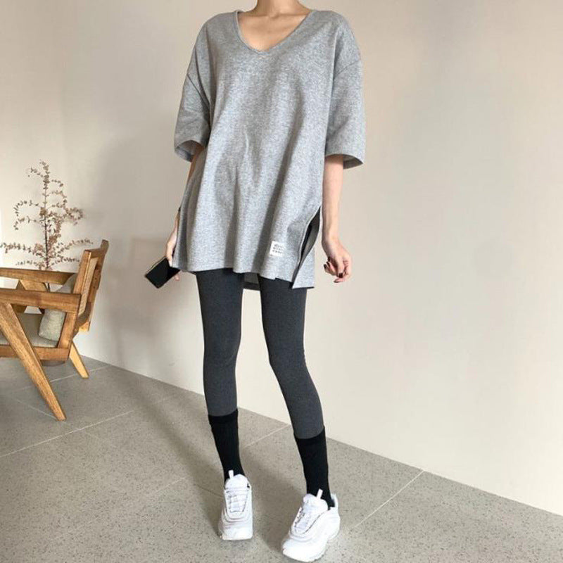 Damen Oversized Rundhalsausschnitt Freizeitoberteil mit umgeschlagenen Ärmeln Heidi-Mode