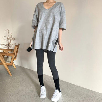 Damen Oversized Rundhalsausschnitt Freizeitoberteil mit umgeschlagenen Ärmeln Heidi-Mode