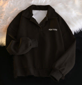 Damen Oversized Polo Stil Sweatshirt mit gesticktem Detail Heidi-Mode