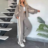 Damen nan athletisches Zweiteiler-Set aus French Terry mit Reißverschluss Cropped Jacke und weitem Highwaist Jogger Drune in Grau