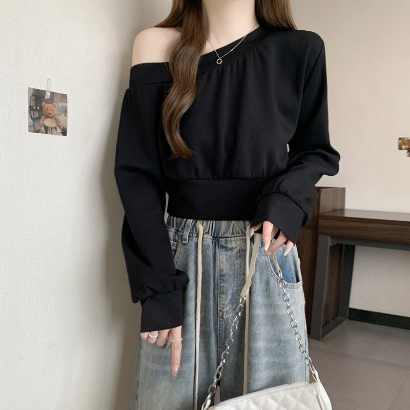 Femme Off-Shoulder Kurzes Sweatshirt mit Puffärmeln Heidi-Mode