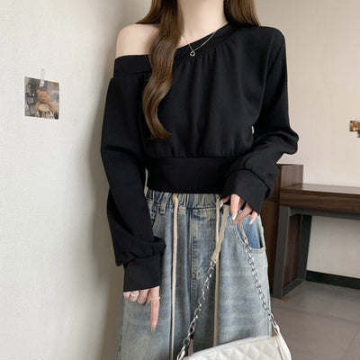 Femme Off-Shoulder Kurzes Sweatshirt mit Puffärmeln Heidi-Mode