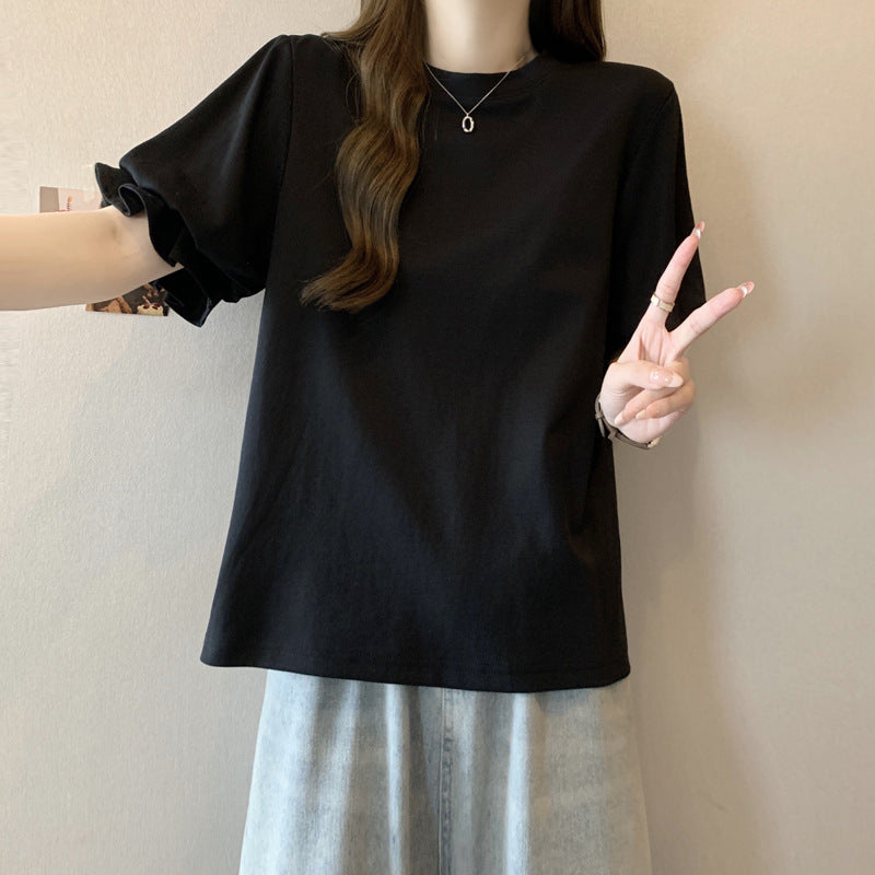 Damen Puffärmel Relaxed Fit T-Shirt Heidi-Mode