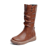 Damen nan komfortabler Slouch-Stiefel mit wadenhohem Schaft weichem Kunstleder und leichter Plateau-Laufsohle Drune in Tiefbraun