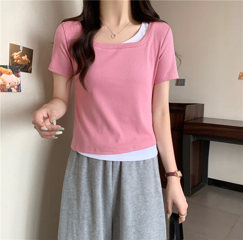 Femme Soft-Fit Schichten Rundhalsausschnitt T-Shirt Heidi-Mode