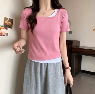 Femme Soft-Fit Schichten Rundhalsausschnitt T-Shirt Heidi-Mode