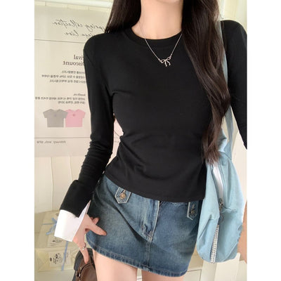 Damen Langarm-Kontrast-Ripp-Top Heidi-Mode