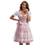 Damen nan traditionelles Dirndlkleid mit Herzausschnitt geschnürter Taille und Spitzen-Schürze Drune in 753870 Rosa（Oberteil + Rock + Schürze + Schleife）