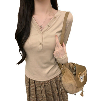 Femme Langarm Button-Up Henley Oberteil Heidi-Mode