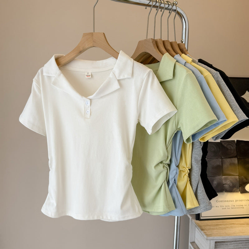 Femme Poloshirt mit kurzen Ärmeln und Kordelzugdetail Heidi-Mode