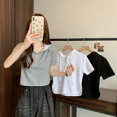 Femme Kurzarm Zip-Up Hoodie Top Heidi-Mode