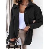 Damen nan oversized Hemdjacke aus Wollmischung mit aufgesetzten Pattentaschen Drune in Schwarz