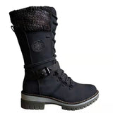 Damen nan hoher Schnürstiefel mit Strickbündchen, robuster Profilsohle und seitlichem Reißverschluss Drune in Schwarz