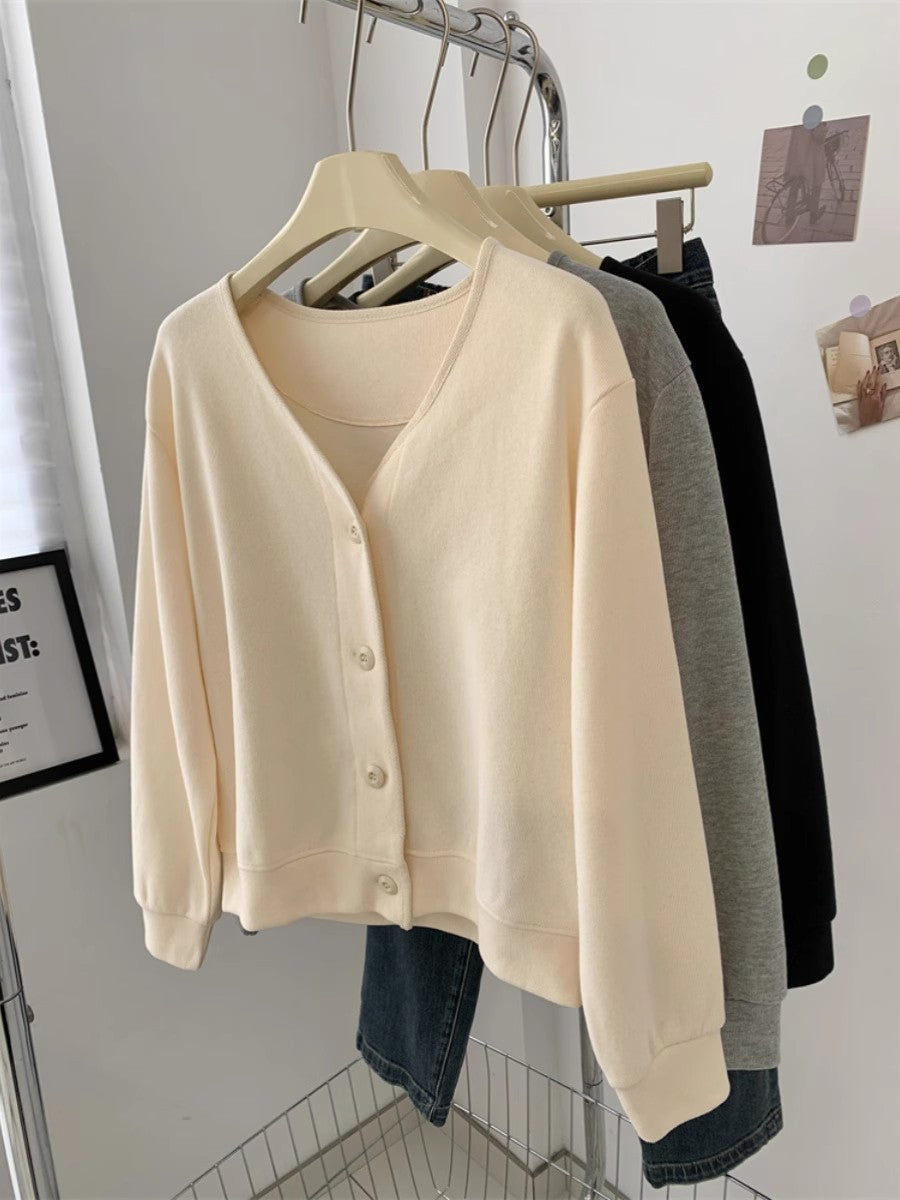 Femme Weicher Strickknopf-Oben Cardi Pullover Heidi-Mode