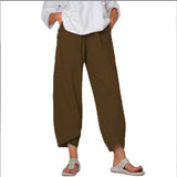 Damen nan lockere Leinenhose mit hohem Bund, Tulpen-Saum und seitlichen Eingrifftaschen Drune in Kaffeebraun
