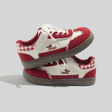 Damen Stilvolle Schnürbare Rote Sneaker Mit Karomuster Design in Rot
