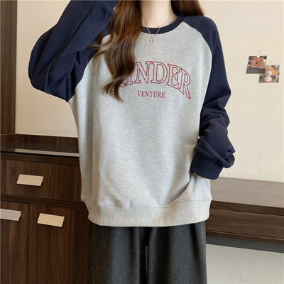 Femme Grafik Pullover Sweatshirt mit Kontrast-Raglanärmeln Heidi-Mode
