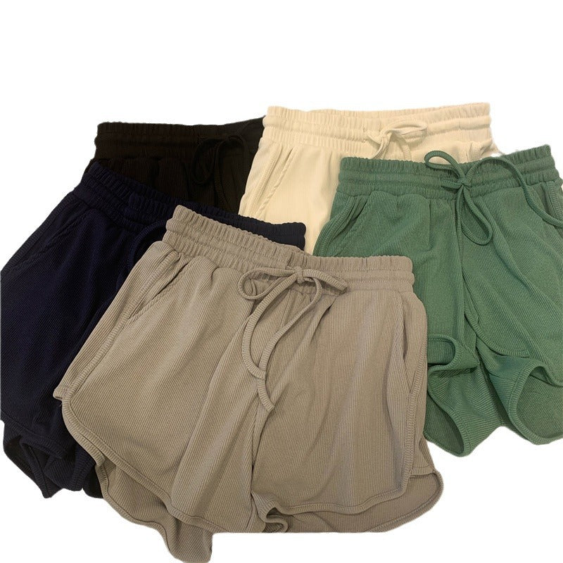 Damen Ripp- Hochsitze Lounge-Shorts mit Kordelzug Heidi-Mode