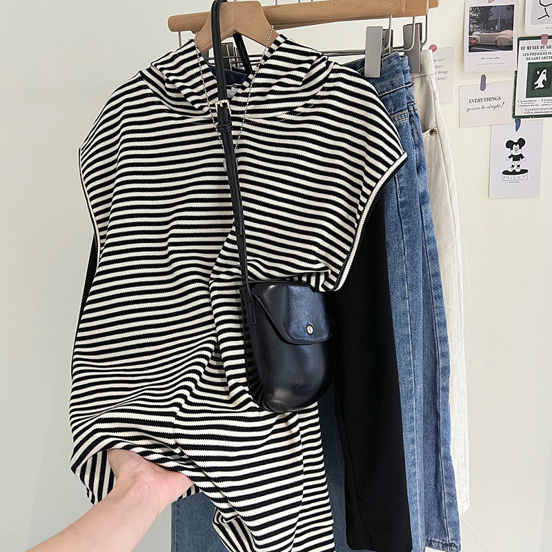 Femme Ärmelloses Gestreiftes Hoodie-Oberteil Heidi-Mode