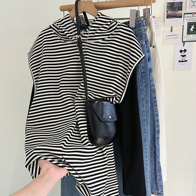 Femme Ärmelloses Gestreiftes Hoodie-Oberteil Heidi-Mode