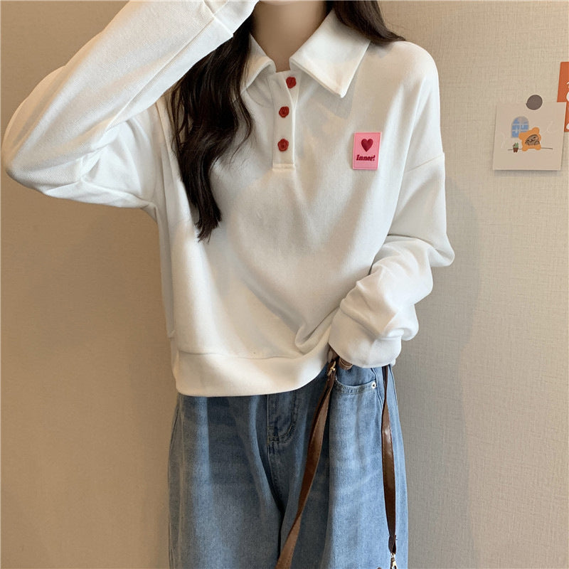 Femme Relaxed Fit Polo-Style Sweatshirt mit Herzemblem Heidi-Mode