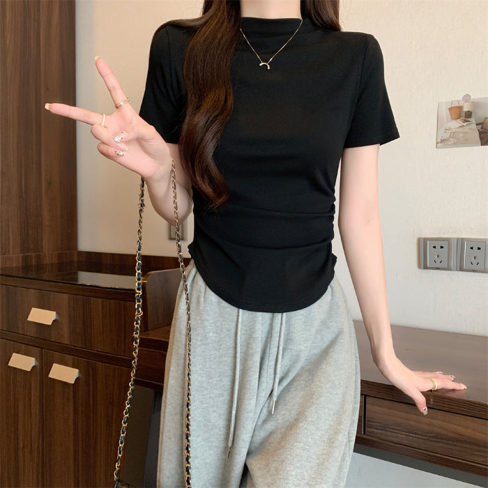 Femme Kurzarm-Mock-Neck-T-Shirt mit gerafften Details Heidi-Mode