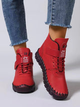 Damen nan knöchelhohe Freizeitboots mit Klettverschluss, elastischer Schnürung und markanter Profilsohle Drune in Rot