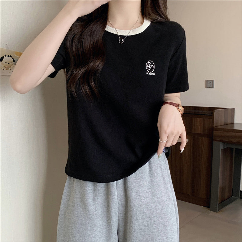 Femme Relaxed Fit Ripp Baumwoll-T-Shirt mit Kontrastbesatz Heidi-Mode